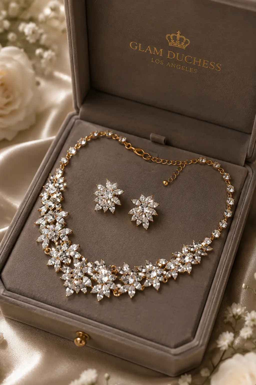 Marquise Stone Cluster Embellished Floral Evening Necklace - Uncategorized from Glam Duchess