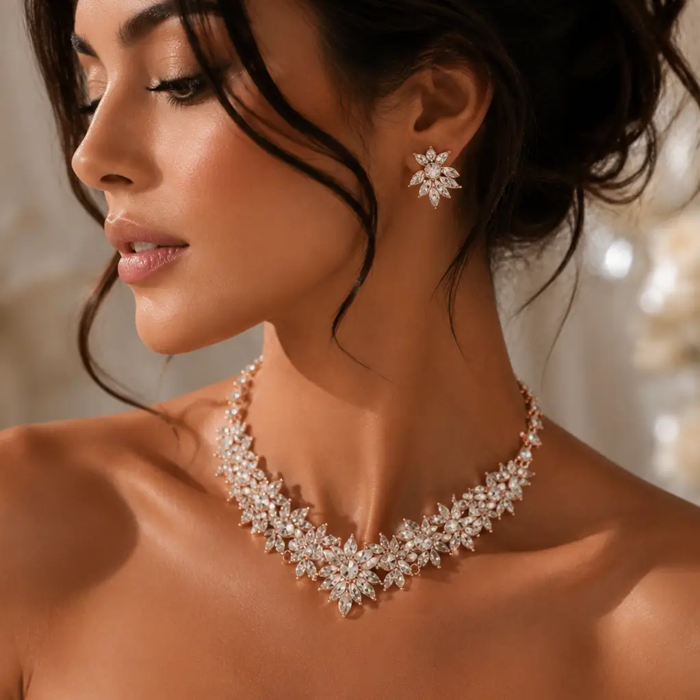 Marquise Stone Cluster Embellished Floral Evening Necklace - Uncategorized from Glam Duchess