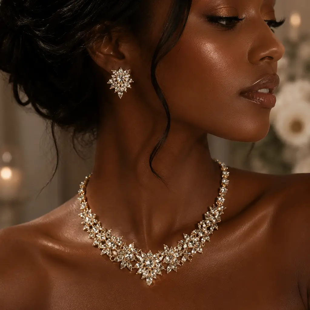 Marquise Stone Cluster Embellished Floral Evening Necklace - Uncategorized from Glam Duchess