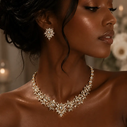 Marquise Stone Cluster Embellished Floral Evening Necklace - Uncategorized from Glam Duchess