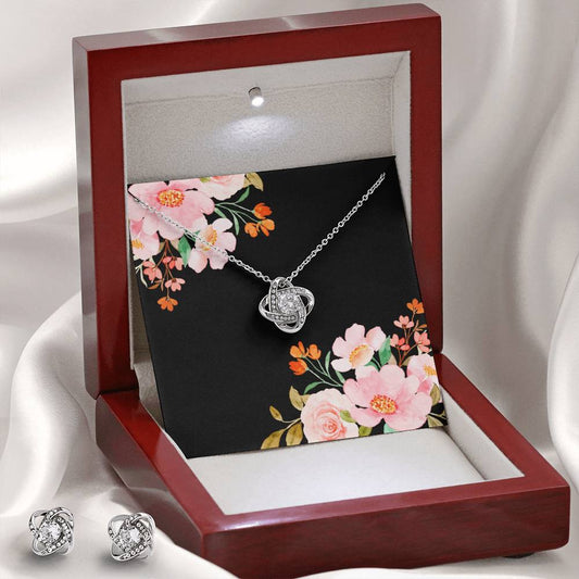 Love Knot 14K White Gold Plated CZ Necklace and Earrings Set