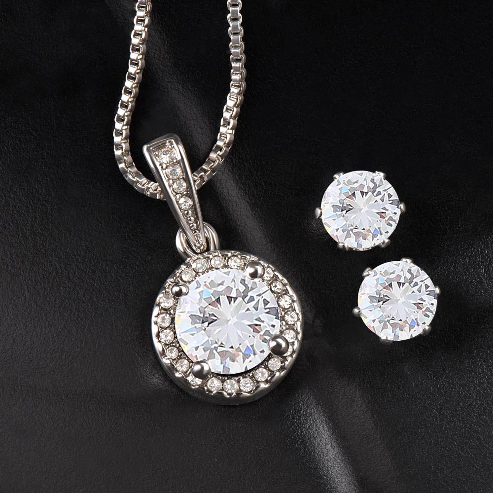 Elegant Eternal Hope White Gold Necklace and Clear CZ Earrings