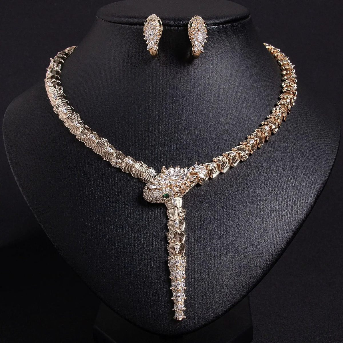 S925 Silver and Zircon Snake-Design Necklace and Earrings Jewelry Set - from Artshiney