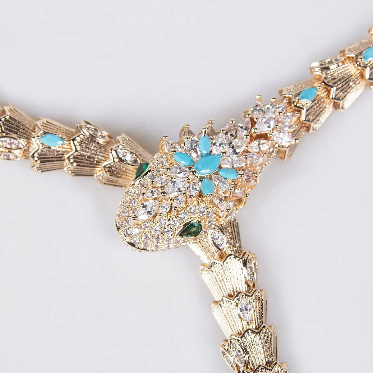 S925 Silver and Zircon Snake-Design Necklace and Earrings Jewelry Set - from Artshiney