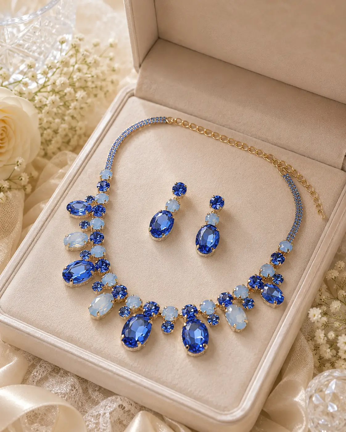Oval Round Stone Cluster Link Evening Necklace - Jewelry Sets from Glam Duchess