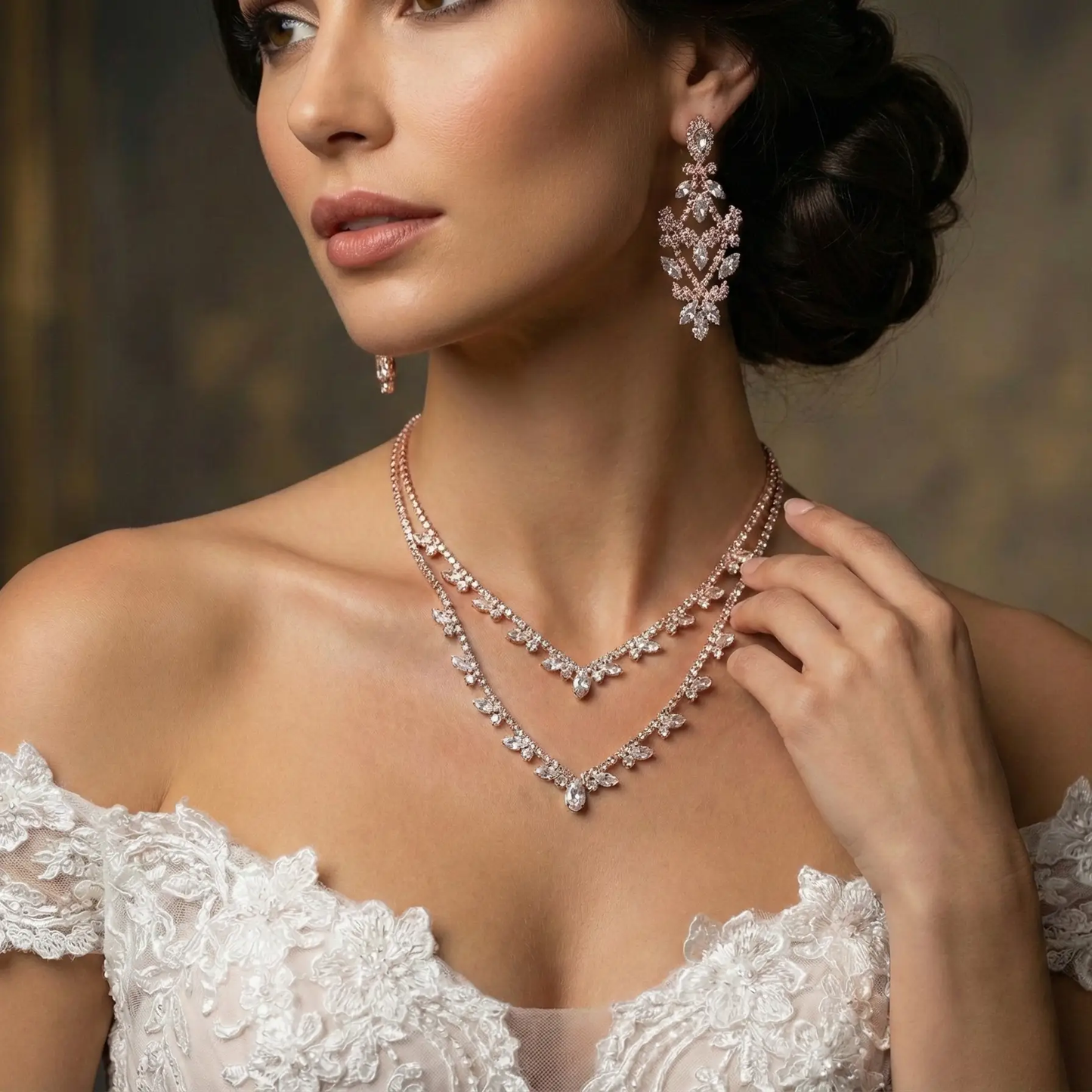 Wedding Jewelry, Crystal Layered Necklace & Statement Earrings Set by Glam Duchess (wedding-jewelry-crystal-layered-necklace-statement-earrings-set-copy)