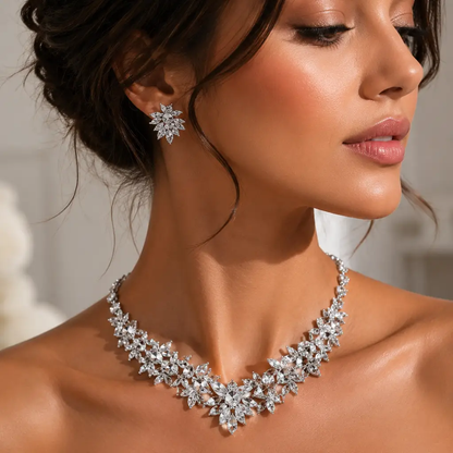 Marquise Stone Cluster Embellished Floral Evening Necklace - Uncategorized from Glam Duchess
