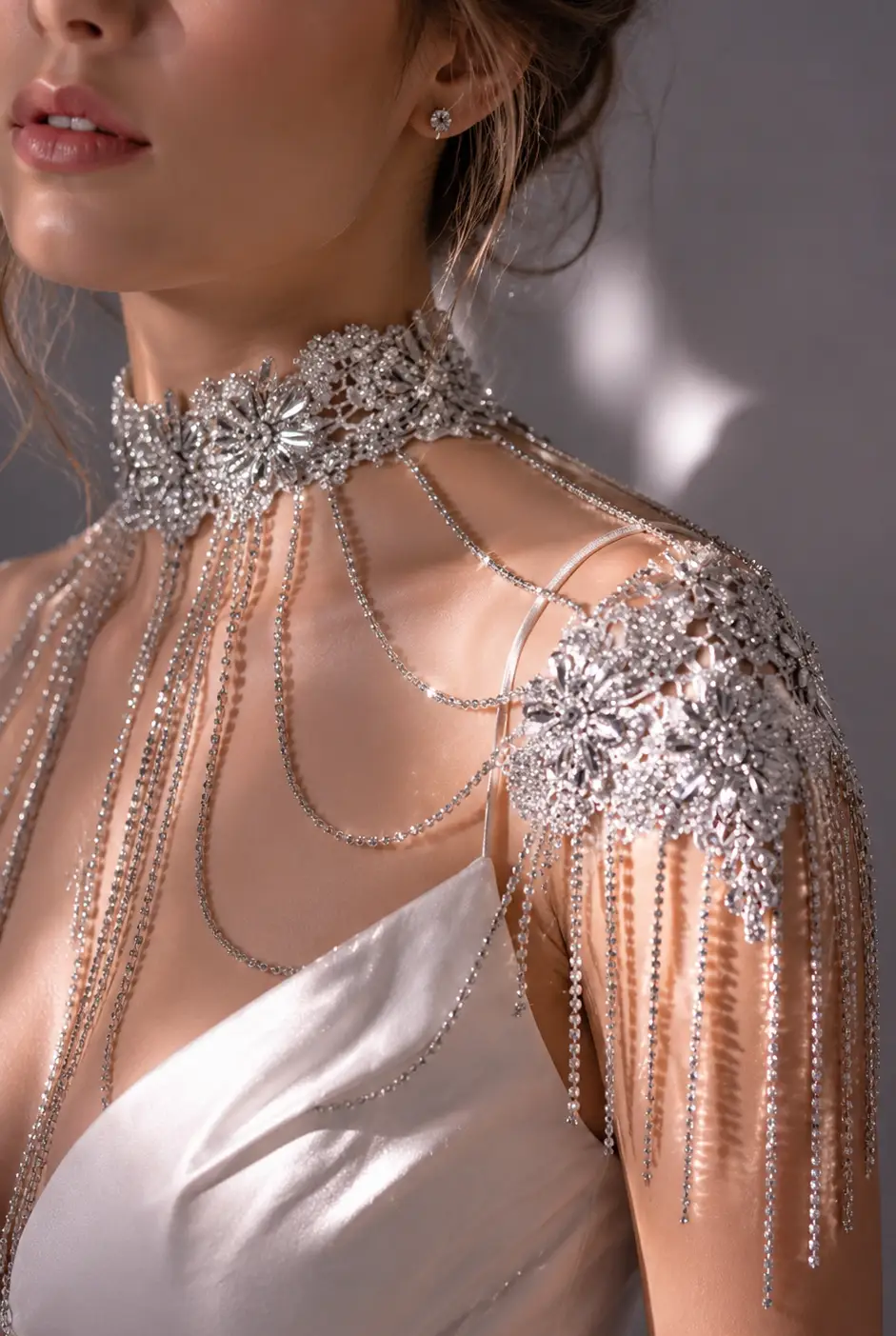 Beaded Tassel Shoulder Chain Bridal Shawl Wrap & Necklace - Jewelry from Glam Duchess