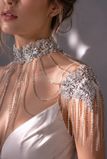 Beaded Tassel Shoulder Chain Bridal Shawl Wrap & Necklace - Jewelry from Glam Duchess