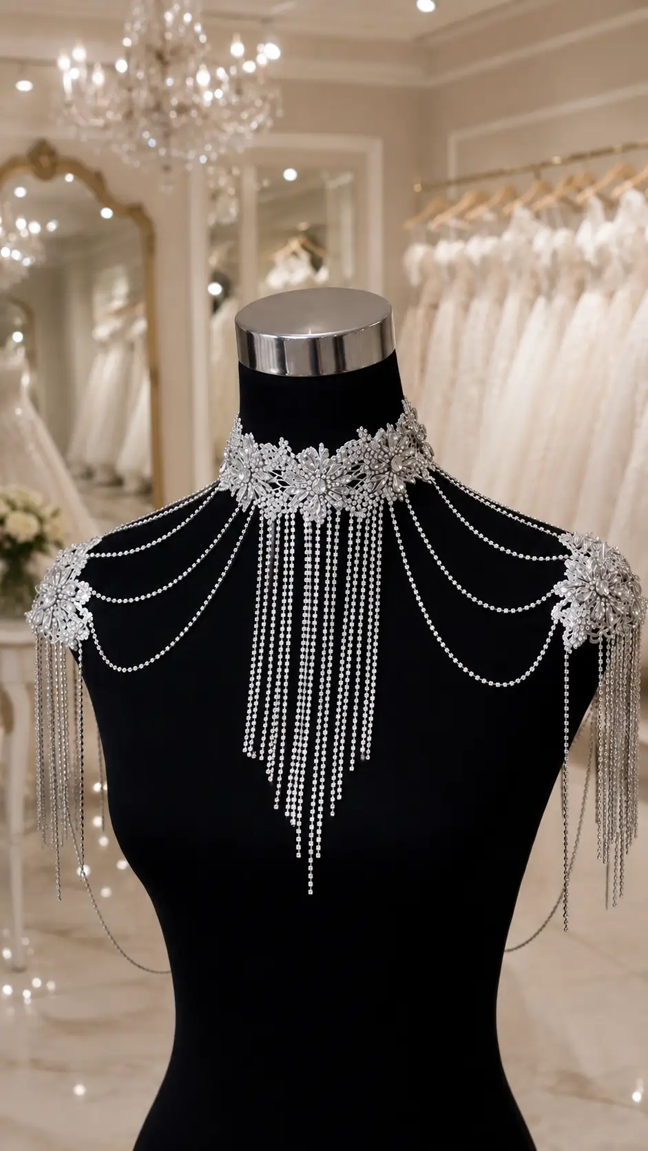 Beaded Tassel Shoulder Chain Bridal Shawl Wrap & Necklace - Jewelry from Glam Duchess