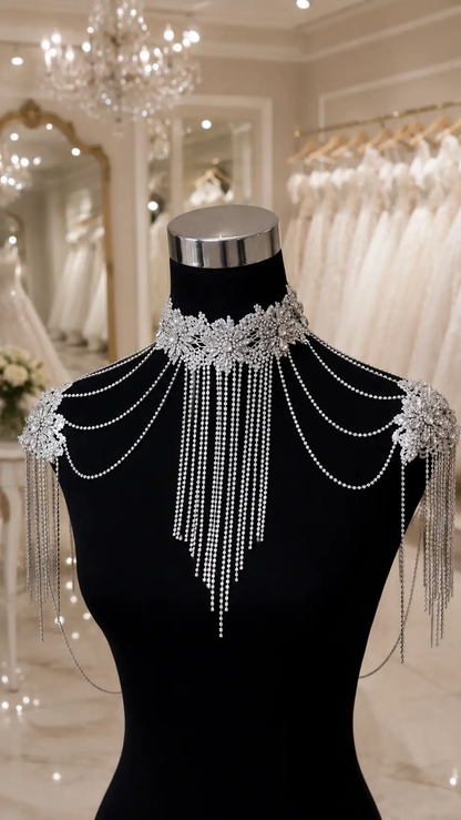 Beaded Tassel Shoulder Chain Bridal Shawl Wrap & Necklace - Jewelry from Glam Duchess