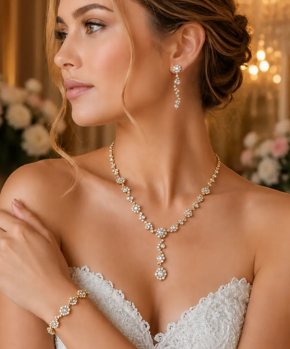 Rhinestone Bridal Jewelry Set – Wedding Necklace, Earrings & Bracelet Set - Jewelry Sets from Glam Duchess