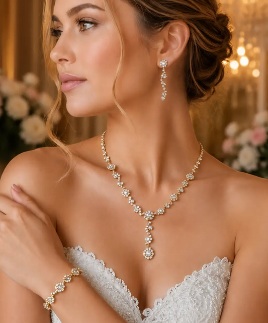 Rhinestone Bridal Jewelry Set – Wedding Necklace, Earrings & Bracelet Set - Jewelry Sets from Glam Duchess