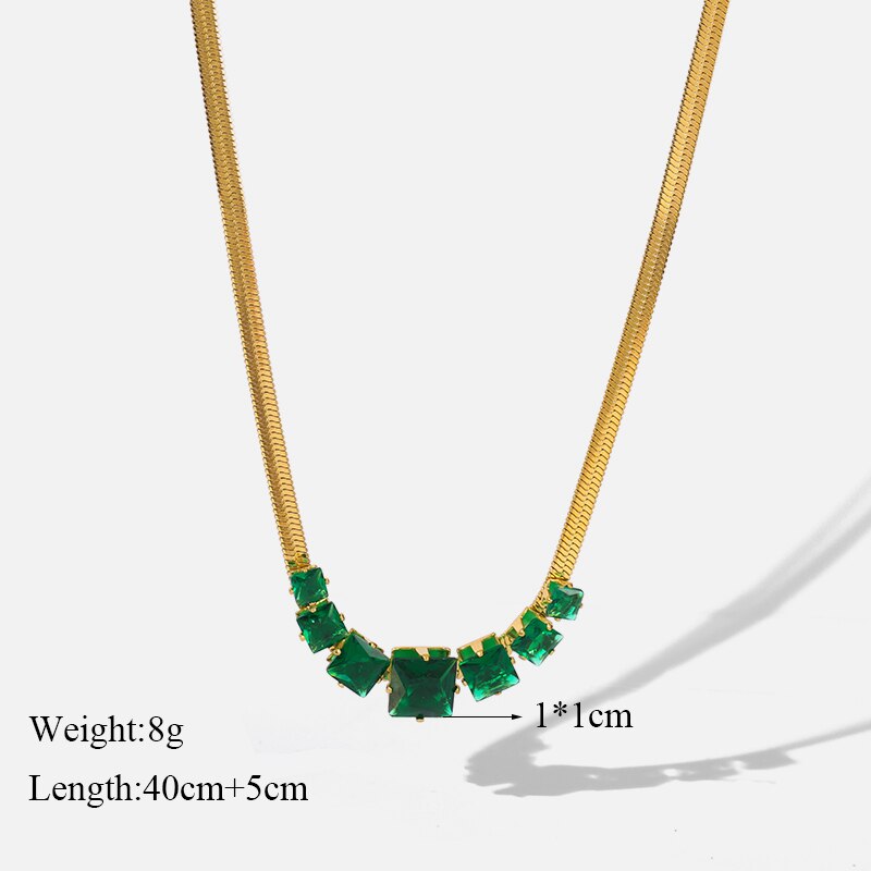 Green Zirconia Stainless Steel Geometric Chain Choker Necklace