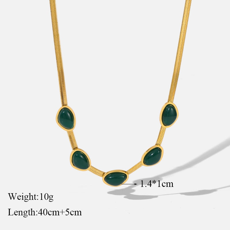 Green Zirconia Stainless Steel Geometric Chain Choker Necklace