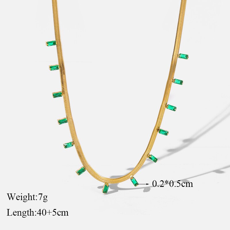 Green Zirconia Stainless Steel Geometric Chain Choker Necklace