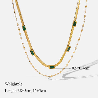 Green Zirconia Stainless Steel Geometric Chain Choker Necklace