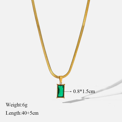 Green Zirconia Stainless Steel Geometric Chain Choker Necklace