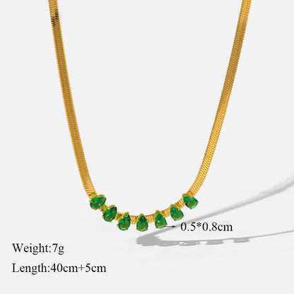 Green Zirconia Stainless Steel Geometric Chain Choker Necklace