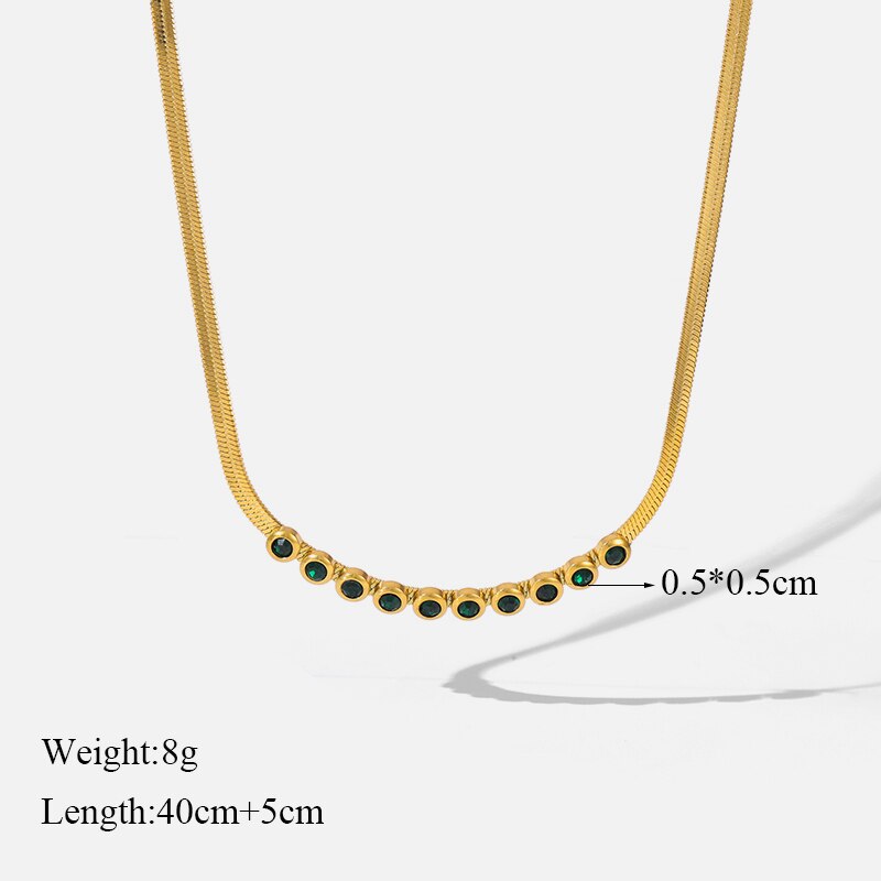 Green Zirconia Stainless Steel Geometric Chain Choker Necklace