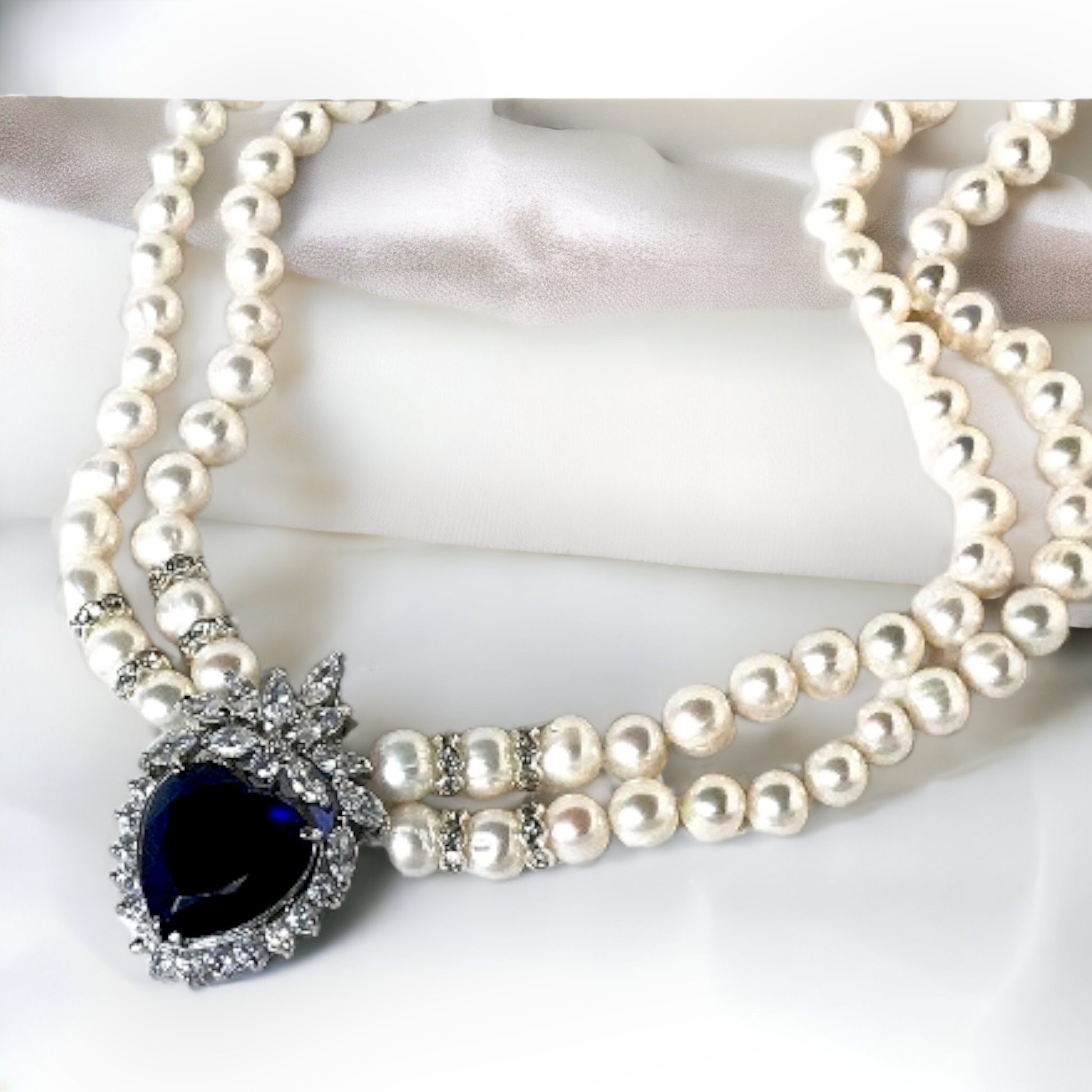 white pearl blue heart crystal pendant necklace