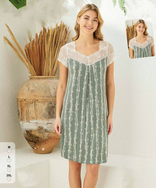 Super Soft& Comfortable Viscose Nightdress with Lace Detail, Made in Turkey