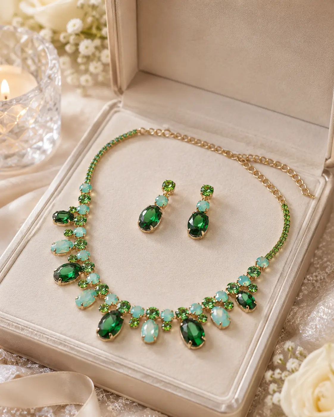 Oval Round Stone Cluster Link Evening Necklace - Jewelry Sets from Glam Duchess