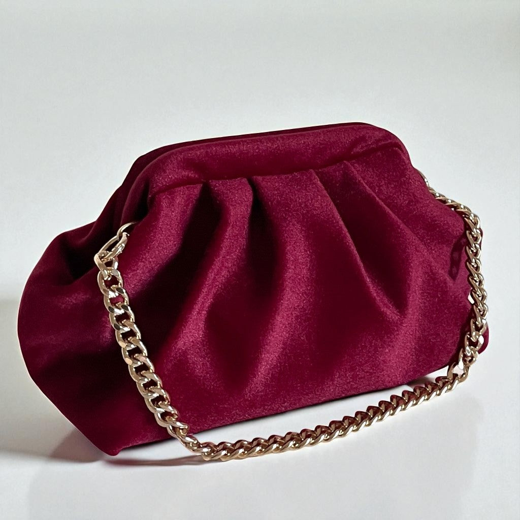 Burgundy Velvet Ruched Clutch Bag| Evening Purse| Soft Vintage-Inspired Pouch in Deep Red Velvet Clutch Bag | Evening Purse| - Glam Duchess