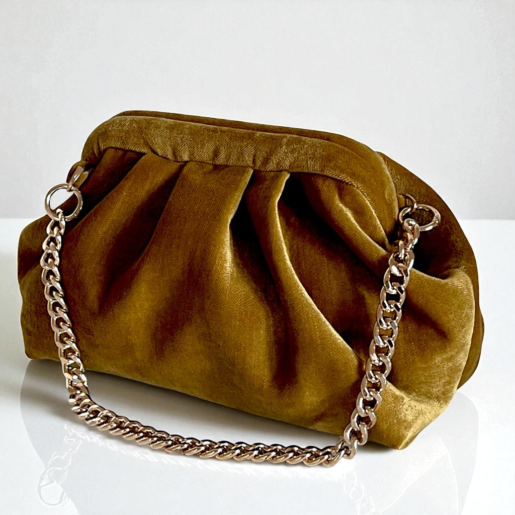 Gold Velvet Clutch Bag Vintage-Inspired Pleated Evening Purse Elegant Formal Party Handbag - Glam Duchess