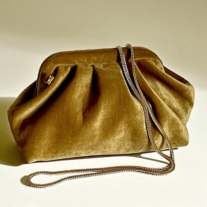 Golden Bloom Luxe Set – Clutch, Silk Scarf & Leaf Earrings by Glam Duchess