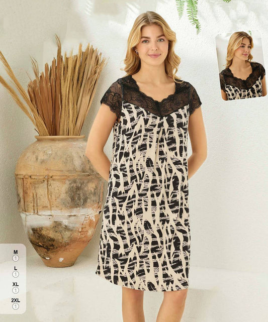 Super Soft& Comfortable Viscose Nightdress with Lace Detail, Made in Turkey