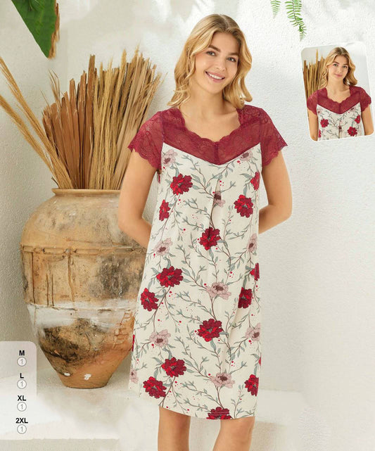 Super Soft& Comfortable Viscose Nightdress with Lace Detail, Made in Turkey