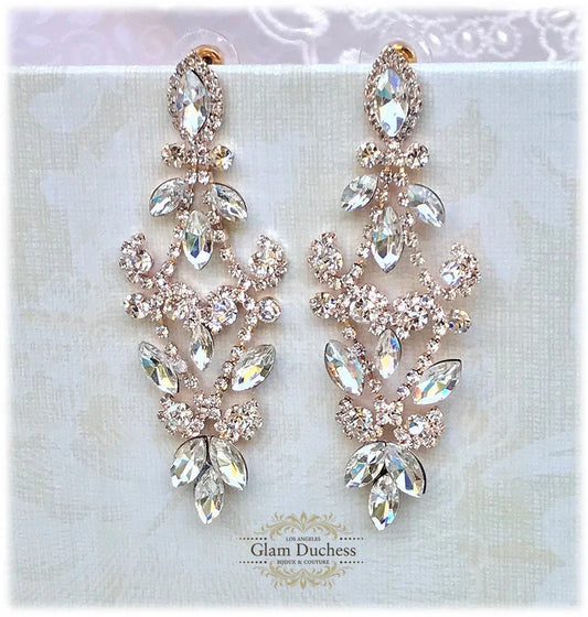 Bridal Chandelier Earrings, Bridesmaid Earrings, Prom Earrings, Bridesmaid Jewelry, Silver Rose Gold Bridal Earrings, Drop Earrings - Glam Duchess
