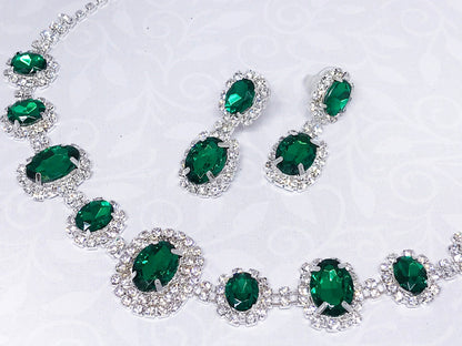 Bridal Jewelry Set, Emerald Green Necklace Earrings, Prom Jewelry Set, Wedding Jewelry, Bridesmaid Necklace Earrings,  Birthday Gift