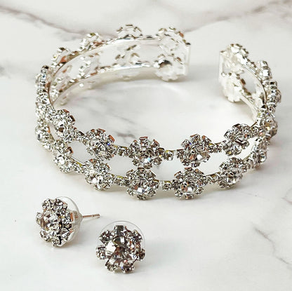 Crystal Flower Bracelet & Stud Earrings Set – Elegant Bridal & Evening Jewelry - Glam Duchess