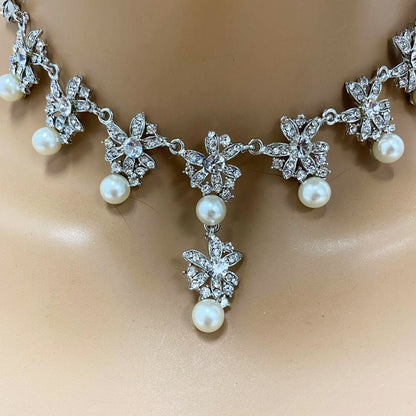 Bridal Jewelry set, Bridal necklace earrings, Wedding necklace, bridal backdrop necklace, pearl jewelry set,Vintage inspired wedding jewelry