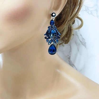 Blue Bridal earrings, Royal Blue Bridal Jewelry, Green Drop Earrings, Evening Earrings, Cocktail Earrings Jewelry, Bridesmaid earrings