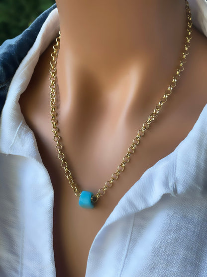 Blue Stone Toggle Necklace Pendant Jewelry Set,  Blue Evil Eye Layered Gold Plated Chain Necklace Set, Turquoise Layer Necklace