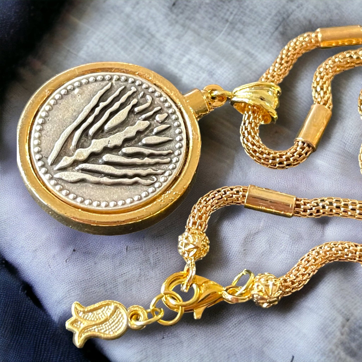 Two Faced Gold Plated Byzantine Coin Medallion Chain Necklace Jewelry