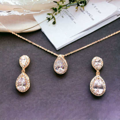 Bridal jewelry set, Bridesmaid jewelry gift set, wedding necklace earrings, Rose gold, Gold, Silver Cubic Zircon necklace earrings jewelry