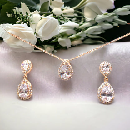 Bridal jewelry set, Bridesmaid jewelry gift set, wedding necklace earrings, Rose gold, Gold, Silver Cubic Zircon necklace earrings jewelry