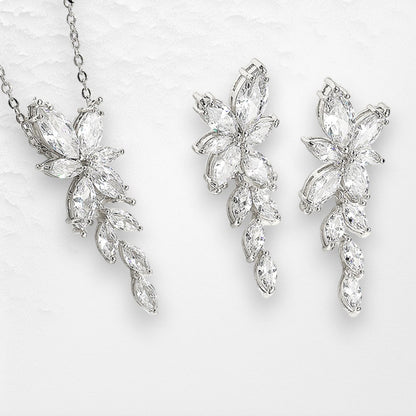 Wedding Jewelry Set, Bridal Jewelry Set, Bridal Earrings, Bridesmaid Jewelry, Dainty Cubic Zirconia Leaf Necklace Earrings Jewelry Gift Set