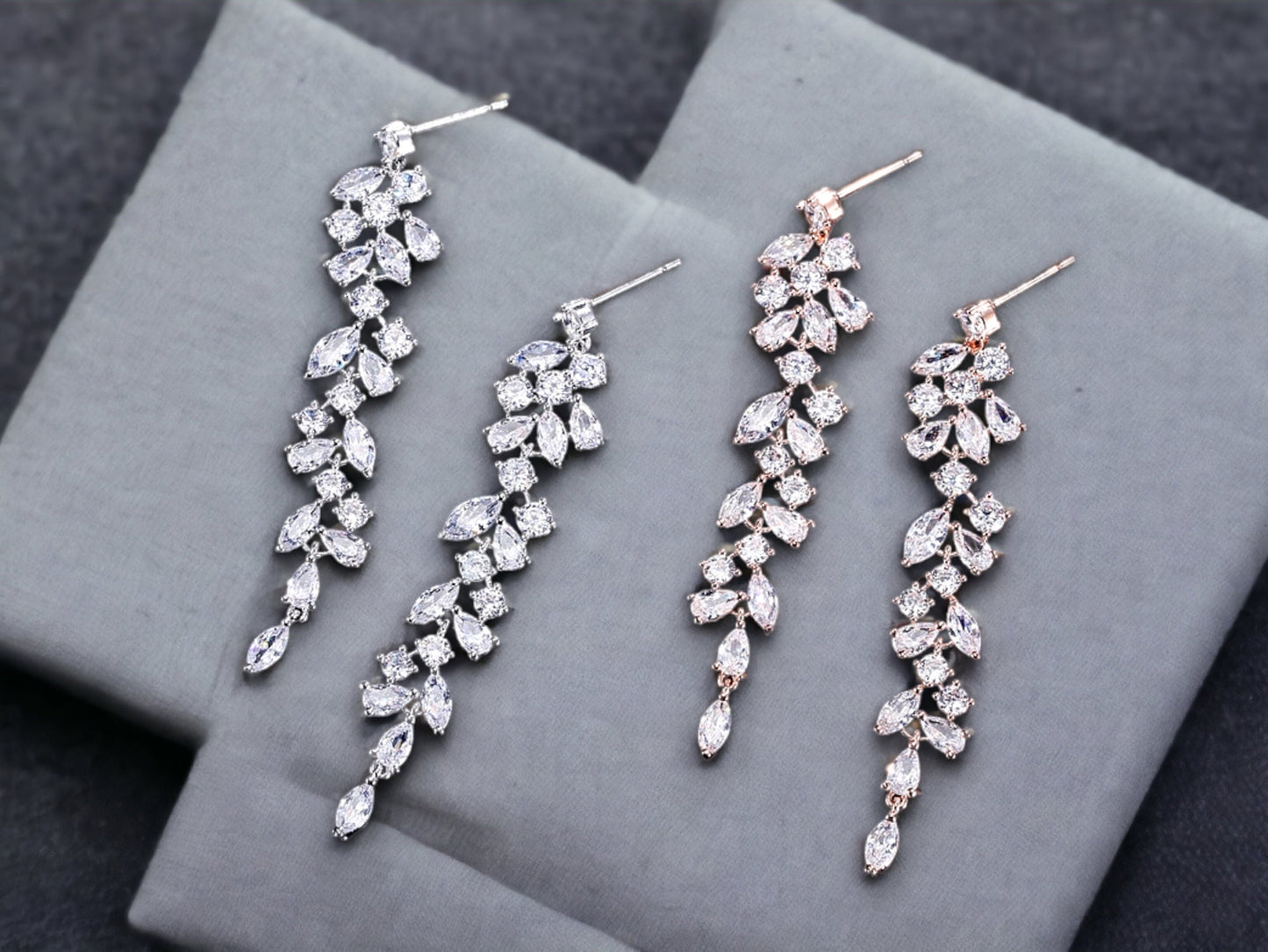 Gold Bridal Earrings, Jewelry for Bride Bridesmaid Earrings Jewelry, Silver Leaf Bridal Earrings, CZ Drop Earrings, Wedding Dangle Earrings