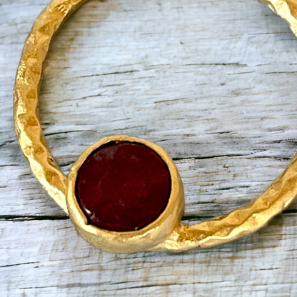 Gold Hoop Earrings, Natural Red Stone Earrings, Byzantine earrings,Roman Earrings, Minimalist Matte Gold Handmade Geometric Earrings Jewelry