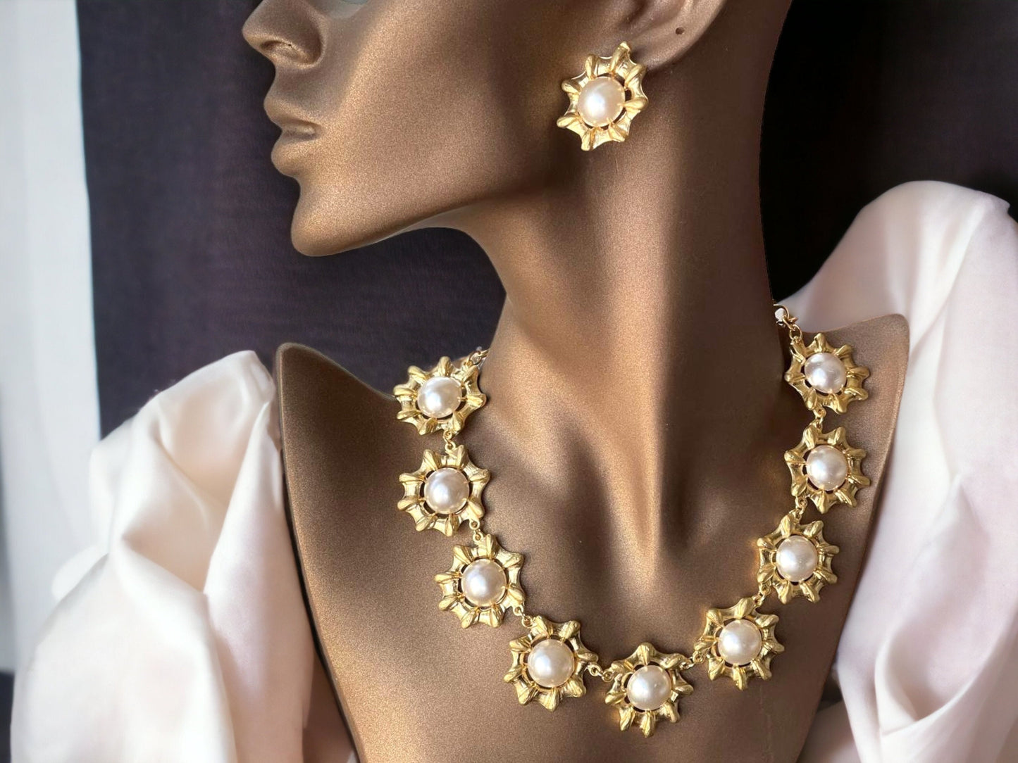 Elegant Gold-Plated Pearl Necklace Earrings Jewelry Set for Summer