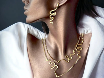18K Gold plated Snake Necklace Earrings Jewelry Set - Glam Duchess