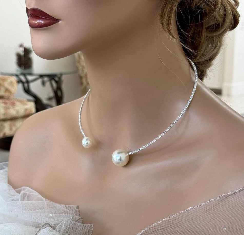 Crystal Pearl Open Choker Collar Wedding Jewelry - Glam Duchess