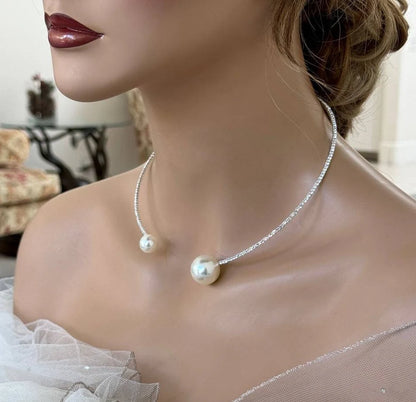 Crystal Pearl Open Choker Collar Wedding Jewelry - Glam Duchess