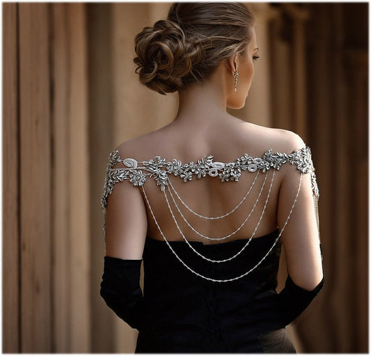 Bridal Shoulder Necklace - Elegant Wedding Body Jewelry with Crystals - Glam Duchess