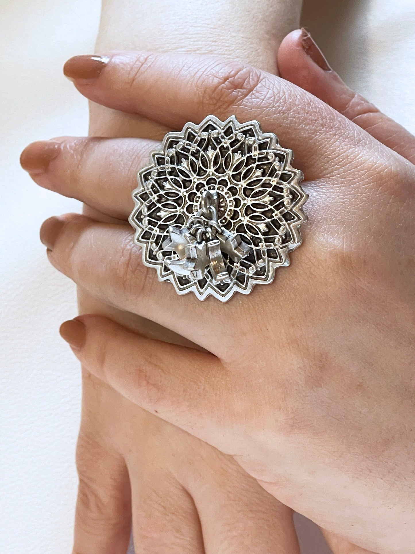 Handmade Silver Plated Statement Ring, Oversized Boho Style Jewelry, Adjustable Chunky Rings, Perfect Gift for Fashion Enthusiasts